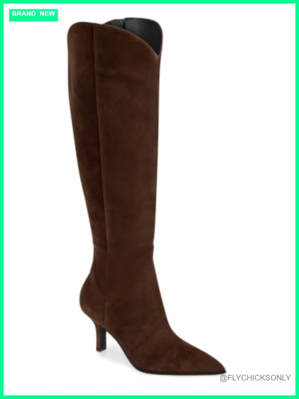 Coutgo Women's Knee High Boots Faux Suede Kitten Heel Pointed Toe Zip Tall Boots